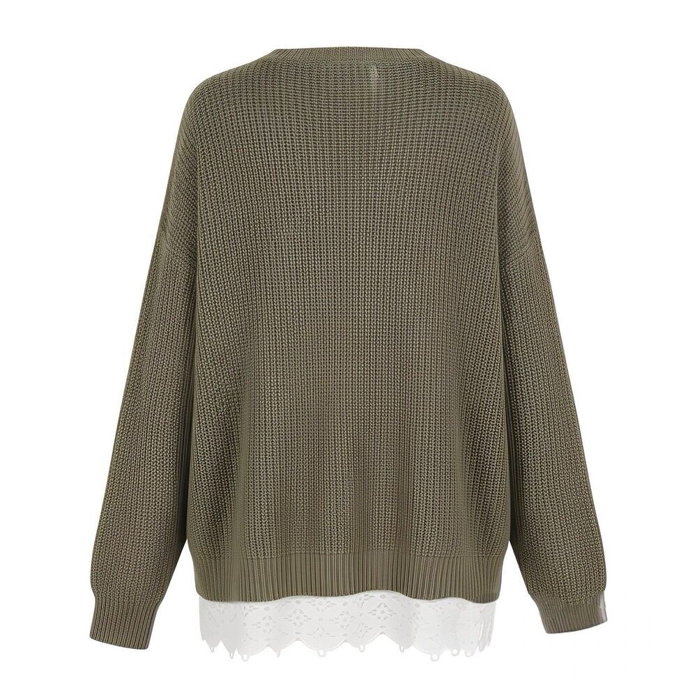 Kimchi Blue Sweater Sz XS Green Olive Long Sleeve Lace Trim Bohemian Boho Earthy - Picture 3 of 12